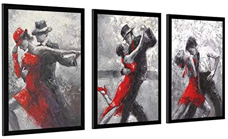 Abstrakte tanzende Gemälde für Schlafzimmer, Wanddekoration,Tango, schwarz und weiß, Leinwandbild, 3 pcs Rahmenlos Tänzerin in Rot und Schwarz