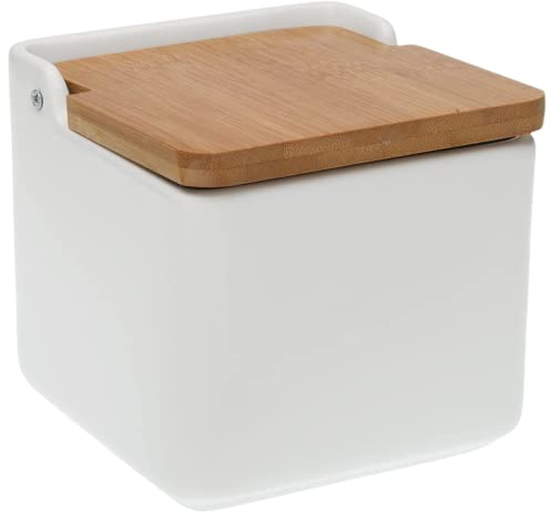 TIENDA EURASIA® Salero de Cocina de Cerámica con Tapa Diseños Originales - 12,2 x 12,2 x 11,5 cm (Blanco, Salero - 12,2 x 12,2 x 11,5 cm)