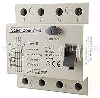 FI/RCD Typ B - Allstromsensitiv - 63A 4-Polig 0,3A / 300mA Fehlerstromschutzschalter
