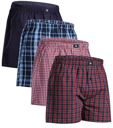 DANISH ENDURANCE Boxers Tissés pour Hommes, 100% Coton Bio, Caleçon en Coton Lot de 4 ou 6, Mélange Assorti Bleu/Rouge, XXL