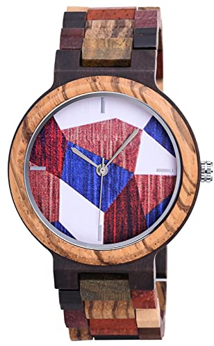 SUPBRO Holzuhren Herren Uhren Holz-Armbanduhr Farbblock Uhr Analog Armbanduhr Holzuhr Quarzwerk mit Holzarmband für Herren