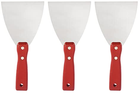 sourcing map Putty Knife 4 Carbon Steel Scrapers Wooden Handle for Spreading Drywall, Taping 3Pcs