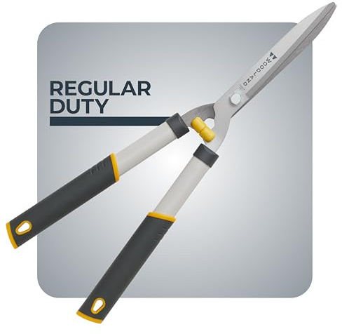 Woodland Tools 22 Regular Duty Hedge Shears - High Carbon Steel Blades, Non-Stick Coating, Cushioned Grips, Shock-Absorbing Bumpers, Manual Hedge Clippers for Shrubs and Bushes