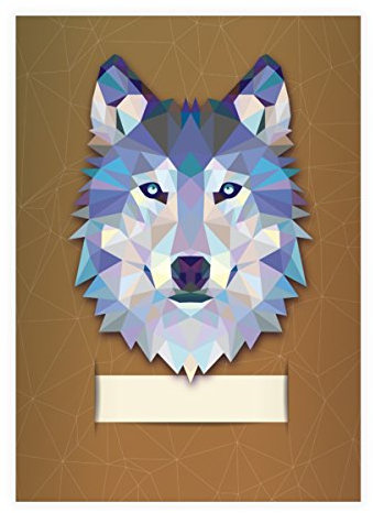 Kartenkaufrausch 4 Starke Wildtier DIN A5 Schulhefte, Schreibhefte mit polygonalem Wolf in braun Lineatur 4 (liniertes Heft)