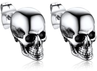 Bandmax Skull Earrings for Men Women Stainless Steel Skeleton Skull Head Hoop Earrings Stud Earrings Punk Gothic Earrings Halloween Jewelry