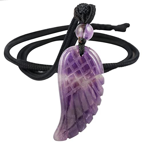Nupuyai Kristall Stein Engelsflügel Anhänger Kette Damen Herren, Amethyst Flügel Anhänger Halskette Talisman Amulett Heilstein Kette für Reiki Heilung und Glück