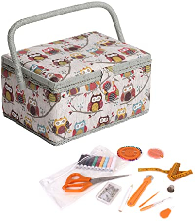 Hobby Gift Esclusiva scatola di immagazzinaggio artigianale pre-riempita con kit da cucito da 94 pezzi incluso, 18,5 x 25,5 x 14,5 cm, gufo