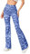 EVELUST Festival Flare Hosen Für Damen - 70er Jahre Outfit Hippie Kleidung Flower High Waist Breite Bein Flair Leggings Rave Disco Kostüm Palazzo Schlaghose Sommer Bell Bottom(Blue, XS, 1040w)