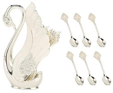 Dessert Spoon Set, Coffee Spoon Stand Kit Fruit Scoop Fork Elegant Swan Base Salad Ice Cream Spoon Fork Teaspoons Set Tableware Ornaments for Home Kitchen Restaurant (Spoon)