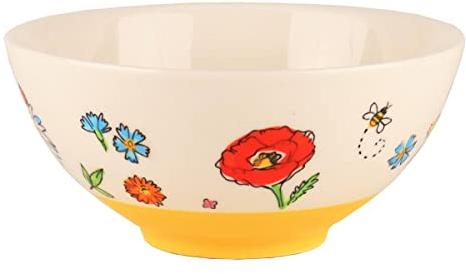 Mila Keramik-Schale Lovely Flowers Müsli Dessert Nachtisch Eiscreme sommerliche Suppen-Schüssel Snack mit Blüten Wild-Blumen Marienkäfer und Bienen