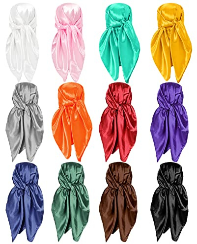 Tergy 12PCS 35 Satin Head Scarf Large Square Scarf Silk Feeling Fashion Hair Wrapping Scarves for Women Girls (12 Pieces)