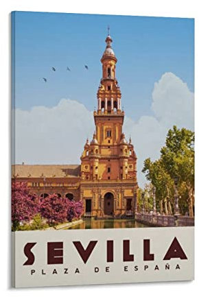 ROBLUX Plaza De Espana Seville Vintage-Reiseposter Landschaft 30 x 45 cm Wandkunst Bild Kunstdruck Leinwand Kunst Poster Moderne Familie Schlafzimmer Dekor Poster