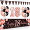 Bluelves Deko 18. Geburtstag Mädchen, Luftballon 18 Geburtstag Mädchen, Schwarz Roségold Extra Lange Happy Birthday Banner (210 x 40cm) + Girlande Wimpel + Schwarz Rosegold Konfetti Luftballons