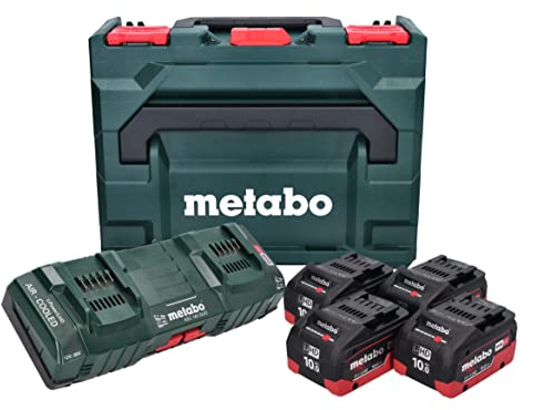 Metabo Basis Set 4X Li-Power Akkupack 18 V 10,0 Ah CAS Li-Ion Akku (685143590) + Duo Doppel Ladegerät ASC 145 + metaBOX