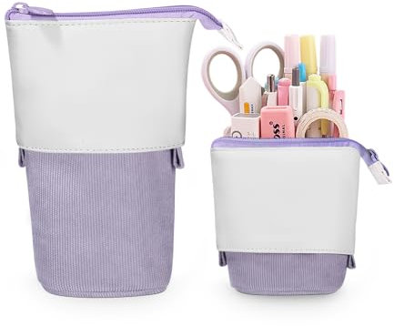 Xespis Federmäppchen Reißverschluss, Teleskopisch Mäppchen, 2-in-1 Standmäppchen, Federtasche Mädchen, Schüttelpenal Teenager, für Junge Mädchen Geschenke 7 8 9 10 11 12 Jahre(Lila-Cord)