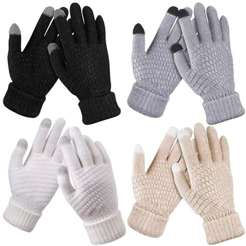 BDSHUNBF 4 Paar Touchscreen Handschuhe Damen Winter, Winterhandschuhe Warm Gefüttert Strickhandschuhe Elastische Manschette Winter Texting Handschuhe, Fingerhandschuhe rutschfest Perfekt
