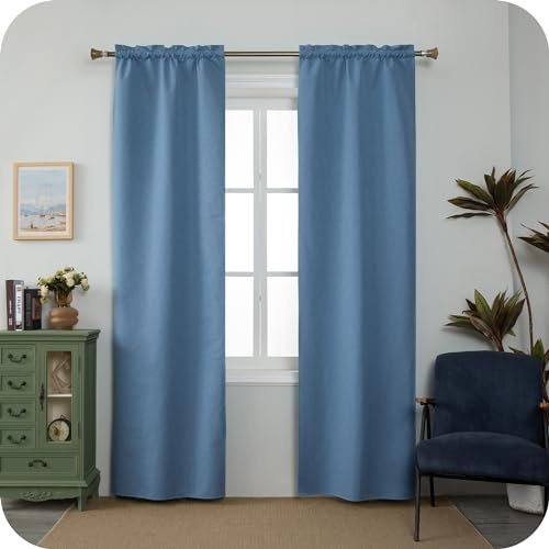 GIRASOLE HOME Coppia Tende Barbados Termiche Totalmente Oscuranti 2 Pannelli da 70x220cm con Tasca, Denim