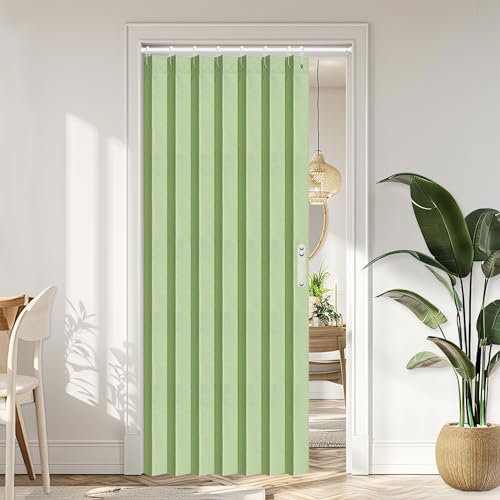 Vatge Rideau de Placard pour Placard Ouvert – Rideaux de Porte Verts pour Portes de Style accordéon et Porte de Placard Pliable, 1 Rideau avec Embrasse, 99 x 198 cm (l x L), Vert