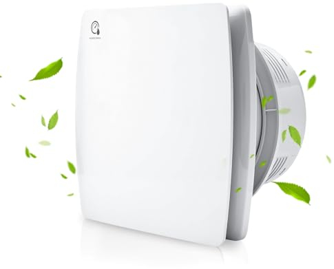WingFly Bathroom Extractor Fan 100mm with Humidity Sensor and Backflow Flap Timer, Adjustable Run-on Time, 95m³/h, 12 Watt / 34dB for Bathroom, Toilet, Kitchen, White (Humidity sensor & timer)
