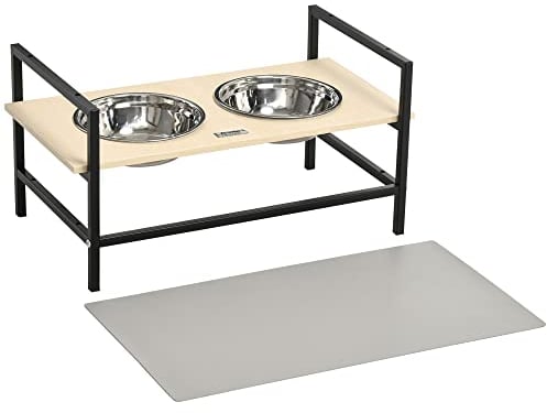 PawHut Gamelle Chien surélevée Double Porte-gamelle avec 2 Bols Amovibles en Acier, Hauteur réglable 11/21,5/32 cm et 1 Tapis