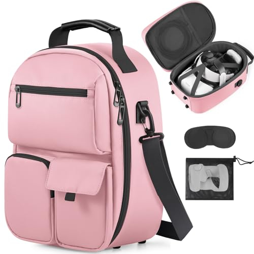 FOREGOER Groß Tragetasche für Meta Quest 3/Oculus Quest 2 mit Elite Strap, Touch Controllern und anderem VR Zubehör, Harte Case für Oculus Quest 3 Zubehör, VR All-in-One Gaming Headset (Rosa)