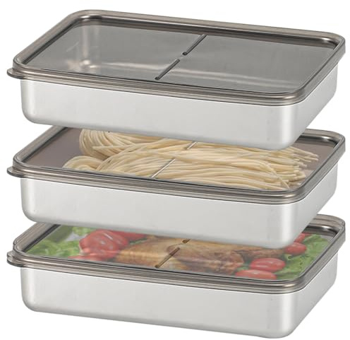 WANDGU 3 Stück Edelstahl Frischhaltedose: Aufschnittdose mit Luftdichten Deckeln, Speisekonservierungsbox für Fleisch, Käse, Mehrweg Stapelbare Edelstahl-Box, 800ML