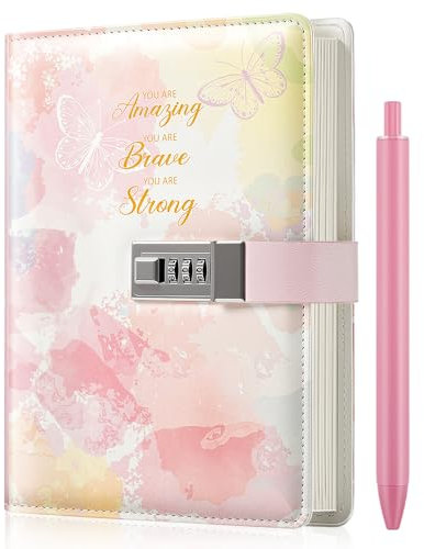 Nollh Diario con lucchetto per ragazze, diario per bambini con serratura, diario in pelle con penna e adesivi, regalo di Natale ideale per 8, 9, 10, 11, 12, 13, 14 anni