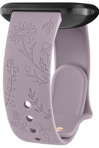 Wanme Gravé Floral Bracelets de Montre 20mm 22mm, Bracelets en Silicone Imperméables, Bracelet de Remplacement Réglable à Dégagement Rapide pour Homme Femme (Taro Violet, 20mm)