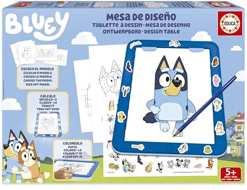 Educa - Mesa Diseño Bluey. ¡CREA, colorea y Decora con la Nueva Tableta de Dibujo Luminosa BLUEY! Más de 25 Modelos Diferentes para Dibujar tantas Veces como Quieras. A Partir de 5 años (20005)