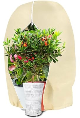 Kimgull 1 Stück Winterschutz für Pflanzen Frostschutz Schutzhülle Winterschutz Kübelpflanzensack mit Zugband, Wiederverwendbar Winter Pflanzenschutzsack Atmungsaktiv Reißfest 80X100CM (Beige)