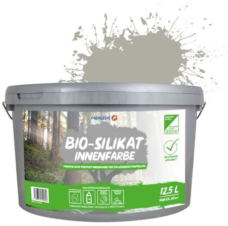 Farbklecks24 Bio-Silikat Innenfarbe Color 12,5L Pastell Taupe, Wandfarbe, Silikatfarbe innen, für Allergiker empfohlen