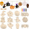 Furuising 24 Stück Halloween Holz Bastelset, 12 Stile Holzanhänger zum Bemalen, Halloween Holzornamente, Halloween Holzteile mit 8 Farbstift, 10m Jutefaden für Halloween Dekoration, DIY