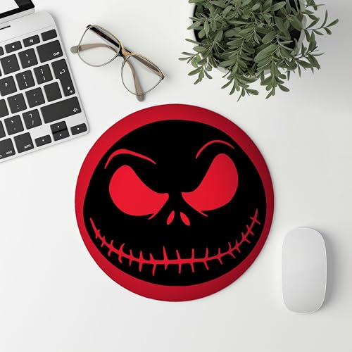 newseny Jack Skellington Tapis de souris Nightmare avant Noël Polyester Tapis rond de 20 cm (Jack Skellington Fond rouge)