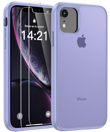 FLLAO Mat Coque Compatible avec iPhone XR et 2 Pièces Protection Verre Trempé,Protection Antichoc Qualité Militaire,Anti-Jaunissement étui de Housse Arrière Translucide Givrée. (Violet pâle)