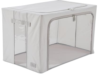 Periea ‘Beau’ Folding Collapsible Stackable Fabric Home Storage Boxes with Steel Frames (Grey, Jumbo)