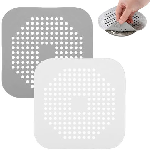 2 Pcs Silicone Drain Protector with Sucker,Shower Drain Covers Plug Trap Filter,Sink Strainer Protector,Sink Strainer Drain Protector,Shower Drain Covers Hair Catcher for Bathroom&Kitchen (White&Grey)
