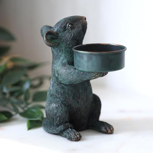 Resin Bronze Mouse Tealight Holder Antique Mice Tealight Holder Shelf Sitter Tabletop Ornament Home Garden Sculpture Gift (1 Piece Face Up)