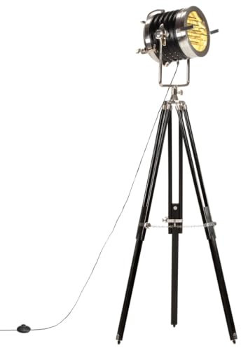 Homgoday Lampadaire à Trépied Noir Bois de manguier Massif 171 cm, Lampe sur Pied, Lampadaire de Chevet pour Salon, Chambre à Coucher, Bureau