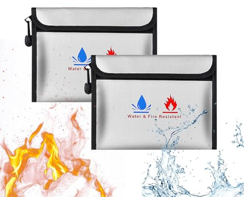 Borsa per documenti ignifuga 23 x 17.5cm impermeabile e ignifuga, 2 pezzi, per documenti, denaro, passaporto, file bancari e contanti (grigio)