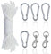 Corde de drapeau de 20 m - Corde en nylon blanc - Résistante aux intempéries - Avec 4 mousquetons et 2 boucles de fusil - Pour jardins, camping, sports de plein air