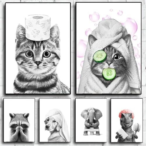 BeiYiHo Affiche Humoristique pour WC Toilettes Poster Animaux WC Raton Laveur Tableau Toilette Humour 50x70 Poster Animal WC Noir et Blanc Grand Toile Photo Salle de Bain Deco Murale Noir