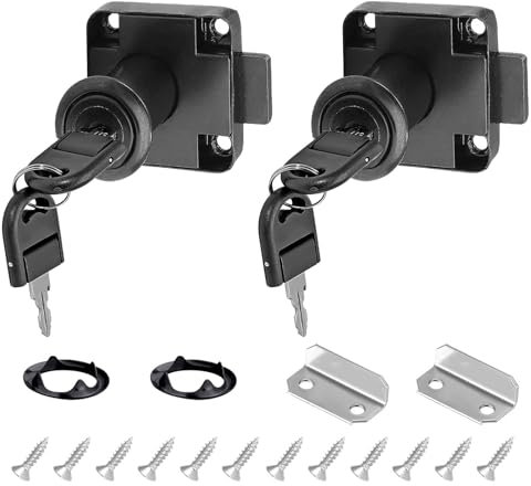 Schrankschloss mit Schlüssel, 2 Stück 22mm Möbelschloss, Rostfreier Stahl Spindschloss mit Schlüssel, für Möbel Schrank, Briefkasten, Schublade, Haushalt, Büro, Schwarz
