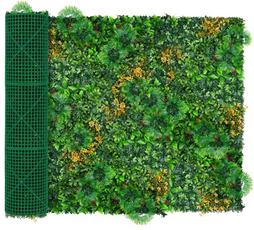 Yangrass Artificial Grass Wall Panels, 40x120 (33.33 sqft) Boxwood Wall Roll with Tropical Leaves, Faux Greenery Privacy Fence Screen, Grass Backdrop for Outdoor Indoor Garden Birthday Wedding Decor