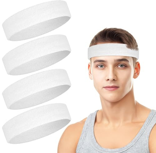 4 Pack Headbands for Men, Sweat Bands Headbands Men & Women, Cotton Terry Sweat Bands for Tennis, Basketball, Running, Gym, Working Out
