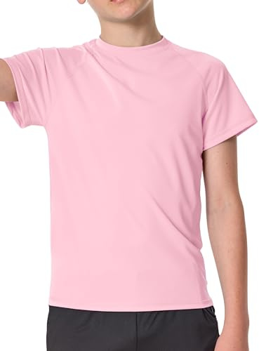 Jungen UV Shirt Rashguard UPF 50+ Schwimmshirt Kinder Badeshirt Rundkragen Bademode Trocknend (Rosa,12-14 Jahre)