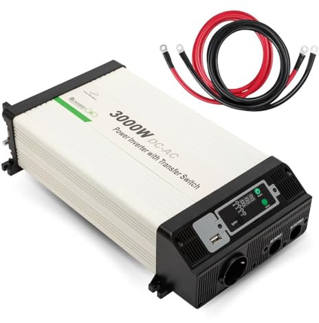 Moscatelli Onduleur 12V 220V Onde Sinusoïdale Pure 3000W avec Écran Amovible – Idéal pour Camping-Car, Bateau, Off-Grid – Convertisseur Solaire avec Bypass Intelligent et Prise Schuko