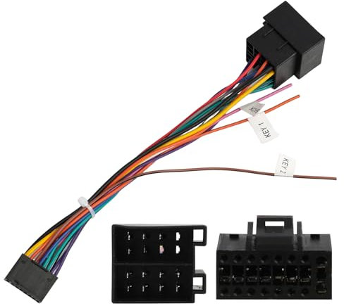 Câble Adaptateur 16 Broches vers ISO, Adaptateur de Faisceau 16 Broches vers ISO Adaptateur Stéréo de Voiture avec Lignes de Commande au Volant et Inverse pour Prise Stéréo Radio de Voiture Android