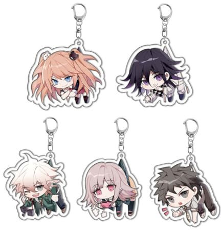 FEIDIAO Dangan Porte-clés Naegi Makoto Acrylique Clé Pendentif Kirigiri Kyoko Chibi Figurine Porte-clés Décor De Sac Accessoires 5pcs