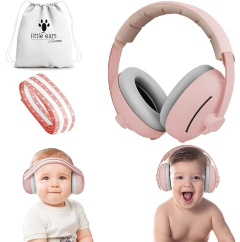 Aolso 2 in 1 Cuffie Neonato Antirumore,Cuffie Antirumore Bambini,Protettori Acustici per neonati fino a 48 mesi,Archetto Regolabile, Antiscivolo e Antistress,Ideale per il Sonno,Viaggi,Feste-Rosa