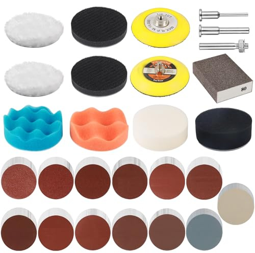 Celepoir 142 Pcs 3 In Sanding Discs Car Polishing Pads Kit for Drill | 75mm Sanding Discs Wet Dry 40-5000 Grits, Car Headlight Restoration Kit with 1/8 1/4 Backer Plate Shank for Auto Wood Metal